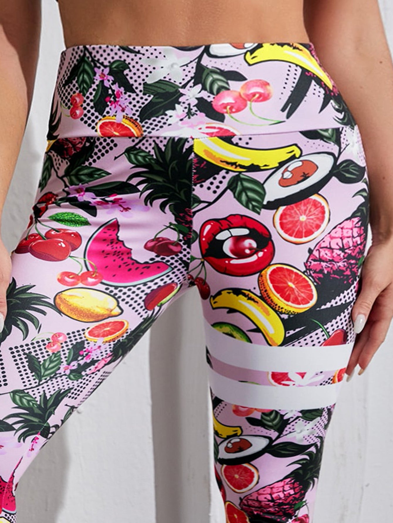 Fruit Print High Rise Fitness Leggings