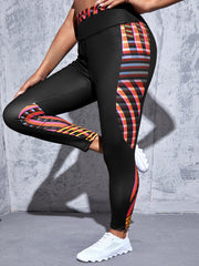  Colorblock Stripe Print High Rise Fitness Leggings