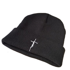 Faith Cross Embroidered Beanie Elastic Knit Hat Unisex Warm Skull Hat