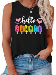  Casual Tank Top Women's Plus Heart & Letter & Ice Cream Print Tank Top