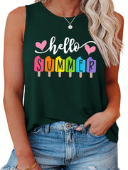  Casual Tank Top Women's Plus Heart & Letter & Ice Cream Print Tank Top