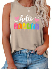  Casual Tank Top Women's Plus Heart & Letter & Ice Cream Print Tank Top