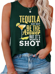 Slogan Graphic Print Tank Top Women's Casual Round Neck