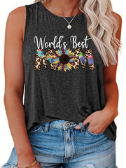 Leopard & Sunflower Tank Top Round Neck