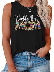  Leopard & Sunflower Tank Top Round Neck