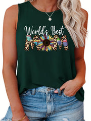  Leopard & Sunflower Tank Top Round Neck