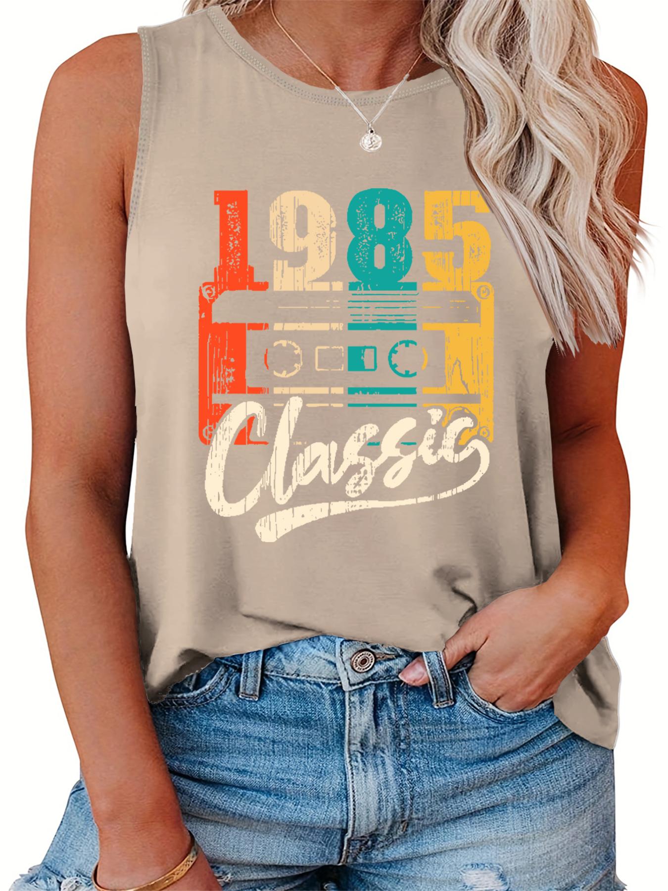  Casual Tank Top Women's Plus Radio Print Round Neck Slight Stretch