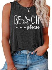  Star Print Tank Top Round Neck Stretch Tank