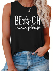  Star Print Tank Top Round Neck Stretch Tank