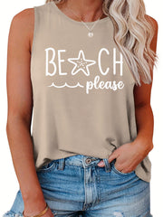  Star Print Tank Top Round Neck Stretch Tank