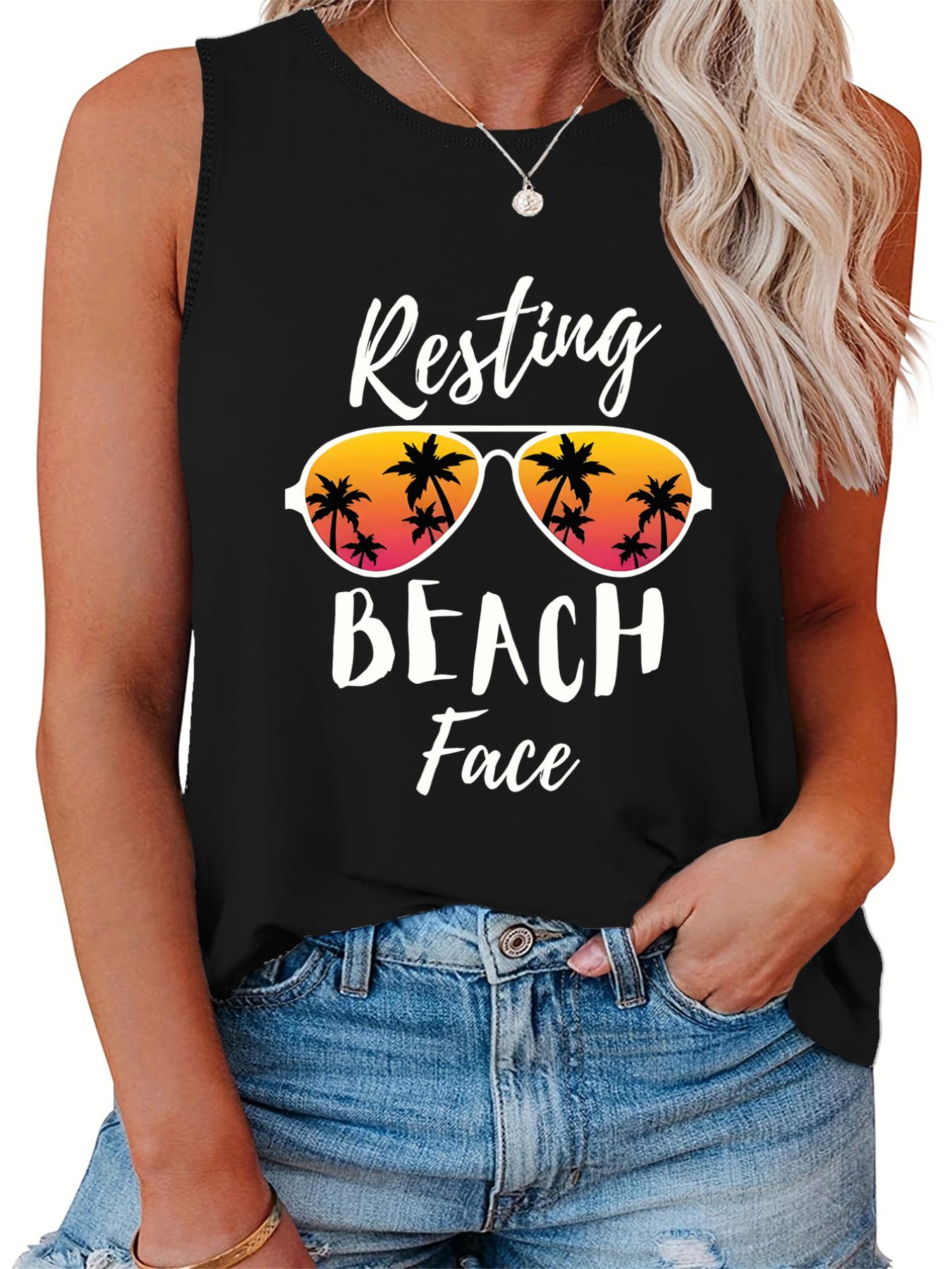  Women's Tank Top Letter & Sunglasses Print Round Neck
