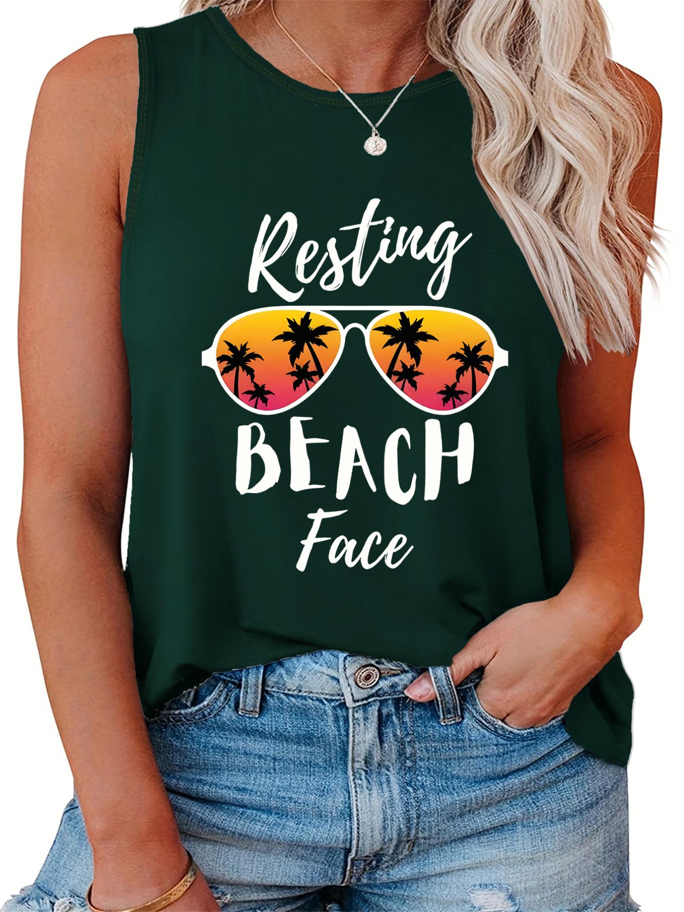  Women's Tank Top Letter & Sunglasses Print Round Neck