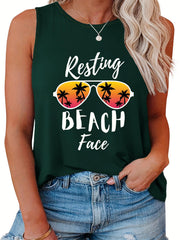  Women's Tank Top Letter & Sunglasses Print Round Neck