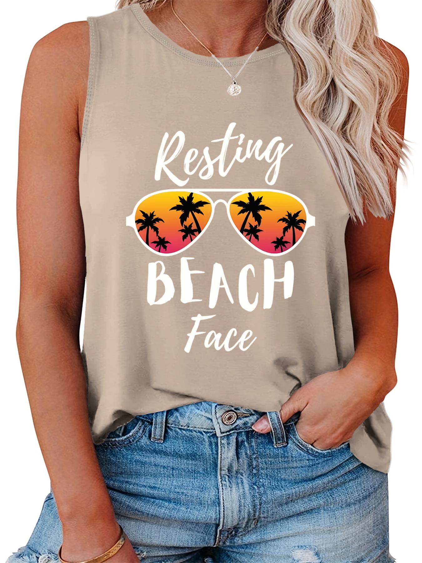  Women's Tank Top Letter & Sunglasses Print Round Neck