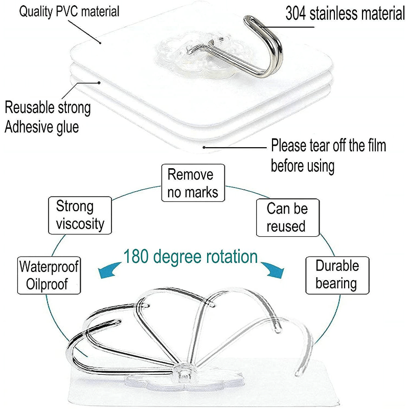 Heavy Duty Adhesive Hooks 13lbs Waterproof & Oilproof