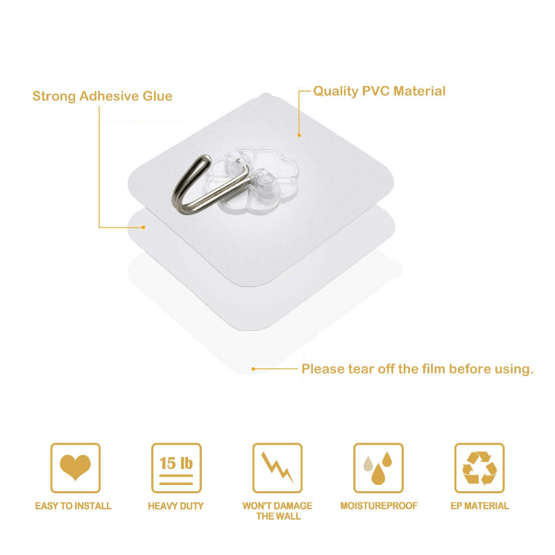 Heavy Duty Adhesive Hooks 13lbs Waterproof & Oilproof