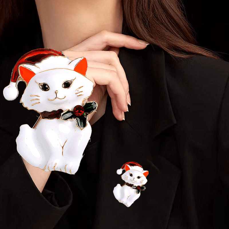 Christmas Cat Brooch Pin Animal Lapel Pin Shirt Suit Cardigan Scarf Buckle