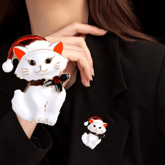Christmas Cat Brooch Pin Animal Lapel Pin Shirt Suit Cardigan Scarf Buckle