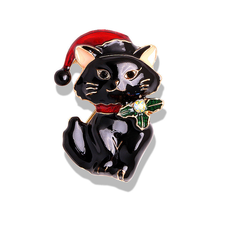 Christmas Cat Brooch Pin Animal Lapel Pin Shirt Suit Cardigan Scarf Buckle