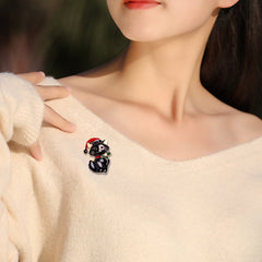 Christmas Cat Brooch Pin Animal Lapel Pin Shirt Suit Cardigan Scarf Buckle