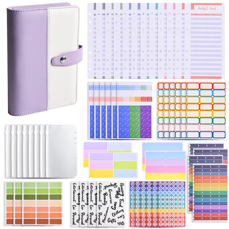 A6 Financial Planning Bookkeeping Notebook Budget Sheet Pouch Ruler Stickers