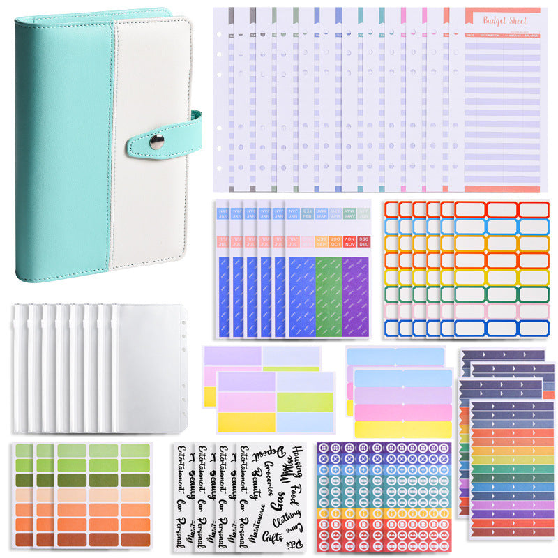 A6 Financial Planning Bookkeeping Notebook Budget Sheet Pouch Ruler Stickers