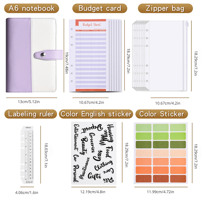 A6 Financial Planning Bookkeeping Notebook Budget Sheet Pouch Ruler Stickers