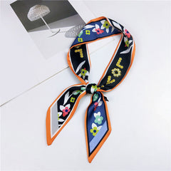 Flower Print Skinny Scarf Long Ribbon Neckerchief Classic Twilly Scarf
