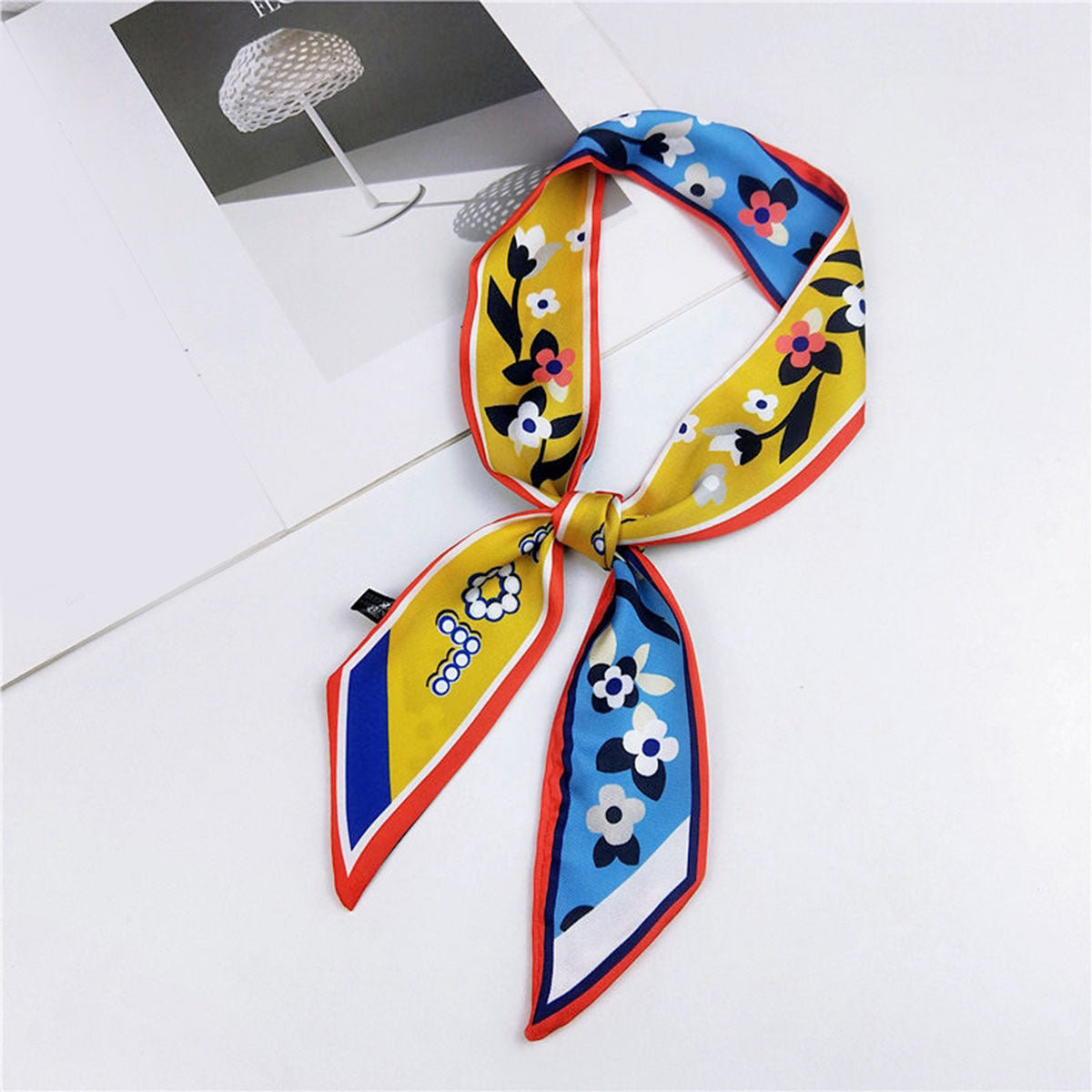 Flower Print Skinny Scarf Long Ribbon Neckerchief Classic Twilly Scarf