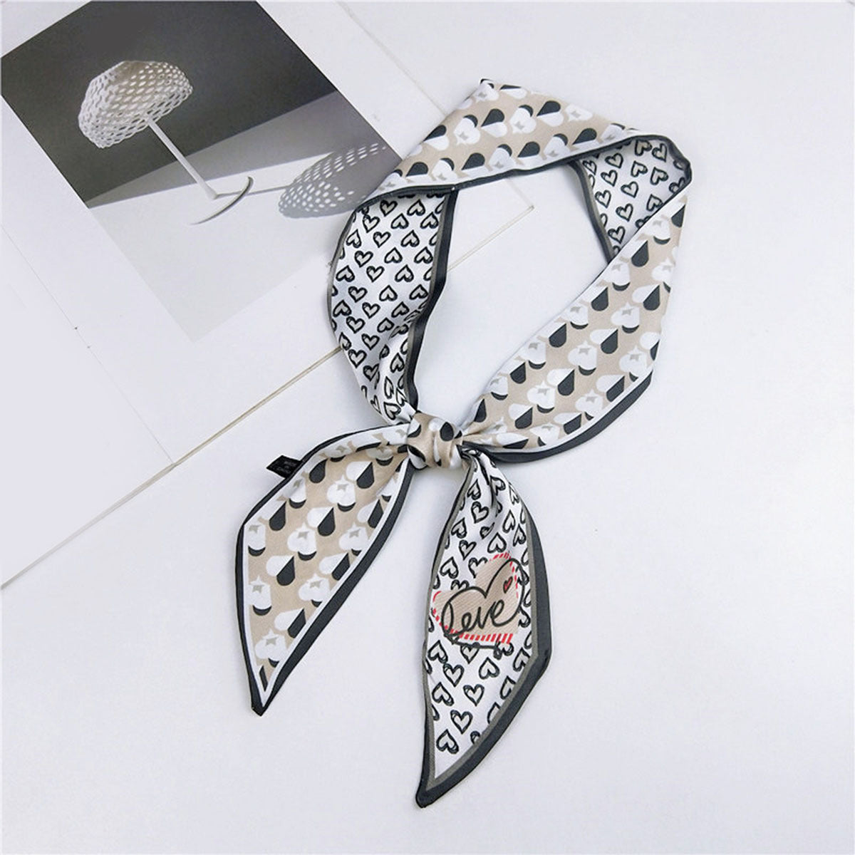 Flower Print Skinny Scarf Long Ribbon Neckerchief Classic Twilly Scarf