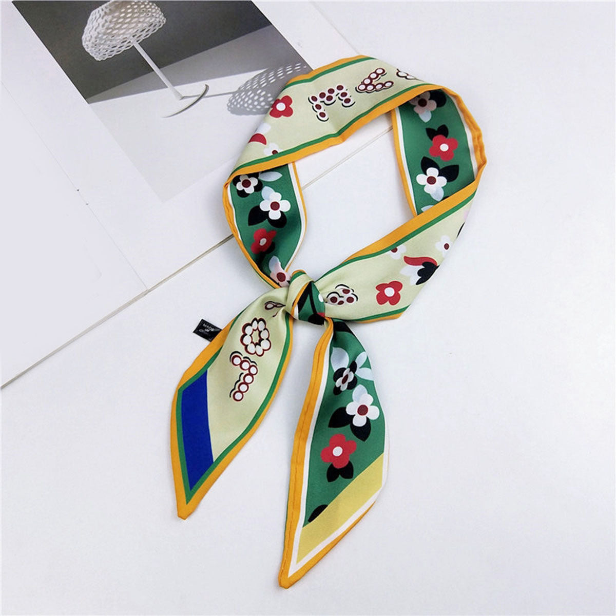 Flower Print Skinny Scarf Long Ribbon Neckerchief Classic Twilly Scarf