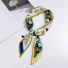 Flower Print Skinny Scarf Long Ribbon Neckerchief Classic Twilly Scarf