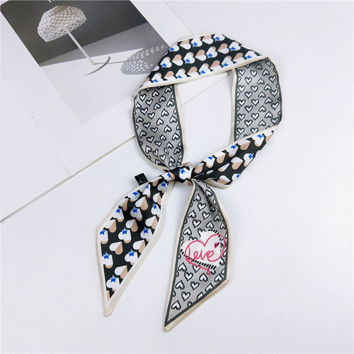 Flower Print Skinny Scarf Long Ribbon Neckerchief Classic Twilly Scarf