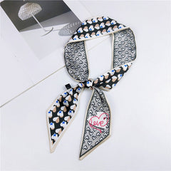 Flower Print Skinny Scarf Long Ribbon Neckerchief Classic Twilly Scarf