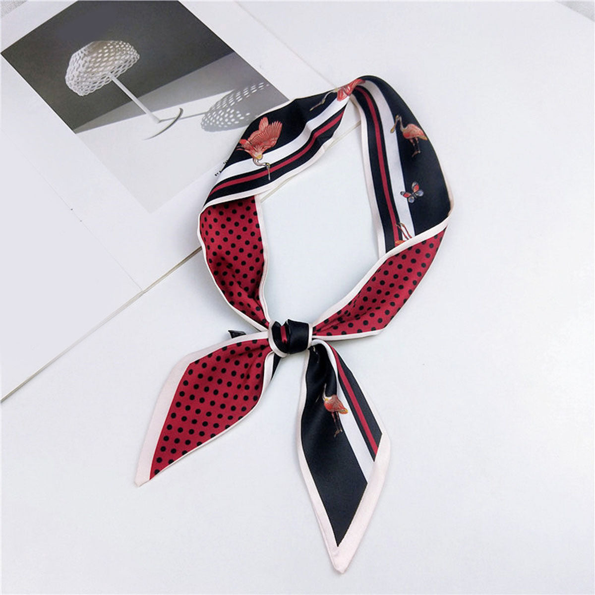 Heart Print Skinny Scarf Geometric Decorative Twilly Scarf For Women