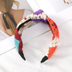Knit Flower Headband Boho Style Head Hoop Metal Headdress For Women Girls