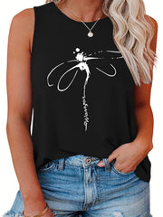 Dragonfly Print Round Neck Plus Size Tank Top