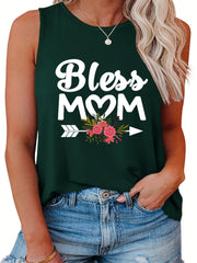  Art & Floral Print Round Neck Tank Top