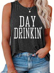  Letter Print Tank Top Round Neck