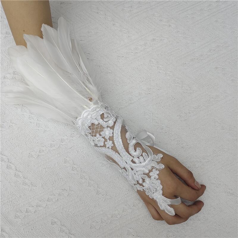 Lace Feather Wrist Cuff Gothic Carnival Arm Sleeve Long Gloves