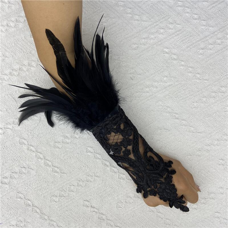Lace Feather Wrist Cuff Gothic Carnival Arm Sleeve Long Gloves
