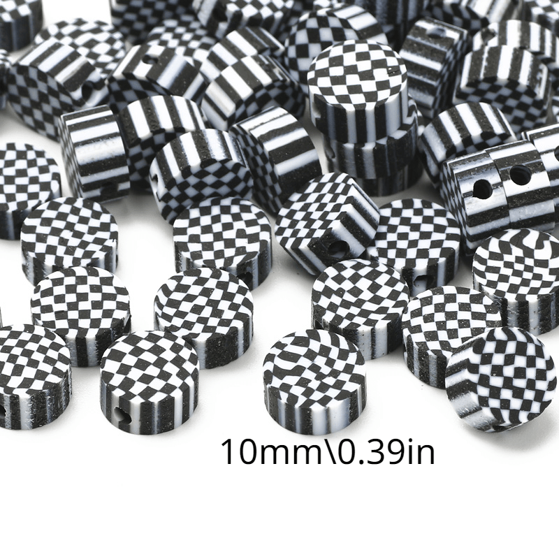 100pcs 10mm Checkerboard Pattern Beads Polymer Clay Loose Spacer Beads