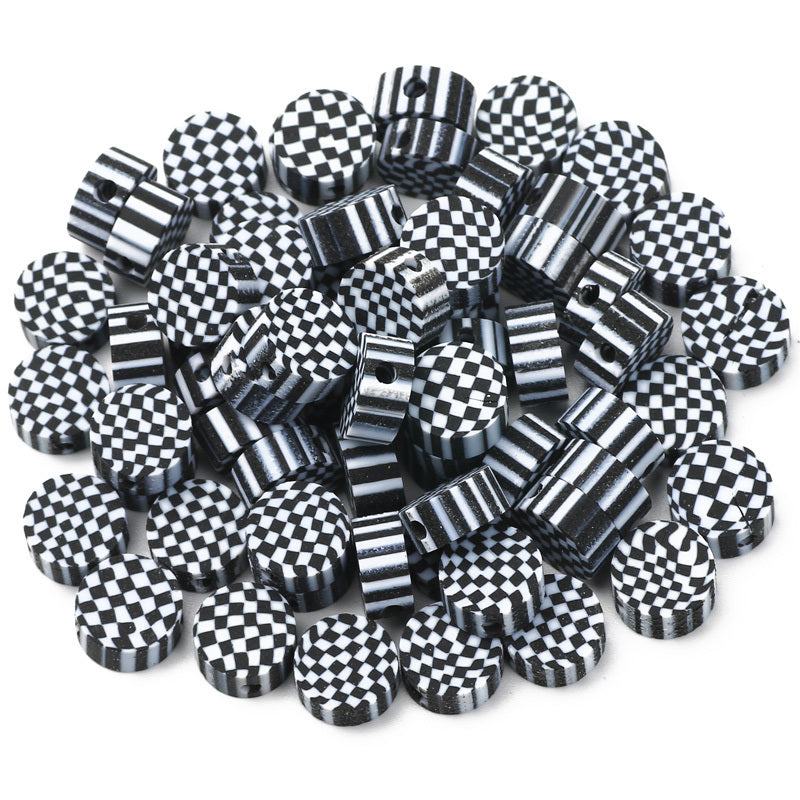 100pcs 10mm Checkerboard Pattern Beads Polymer Clay Loose Spacer Beads