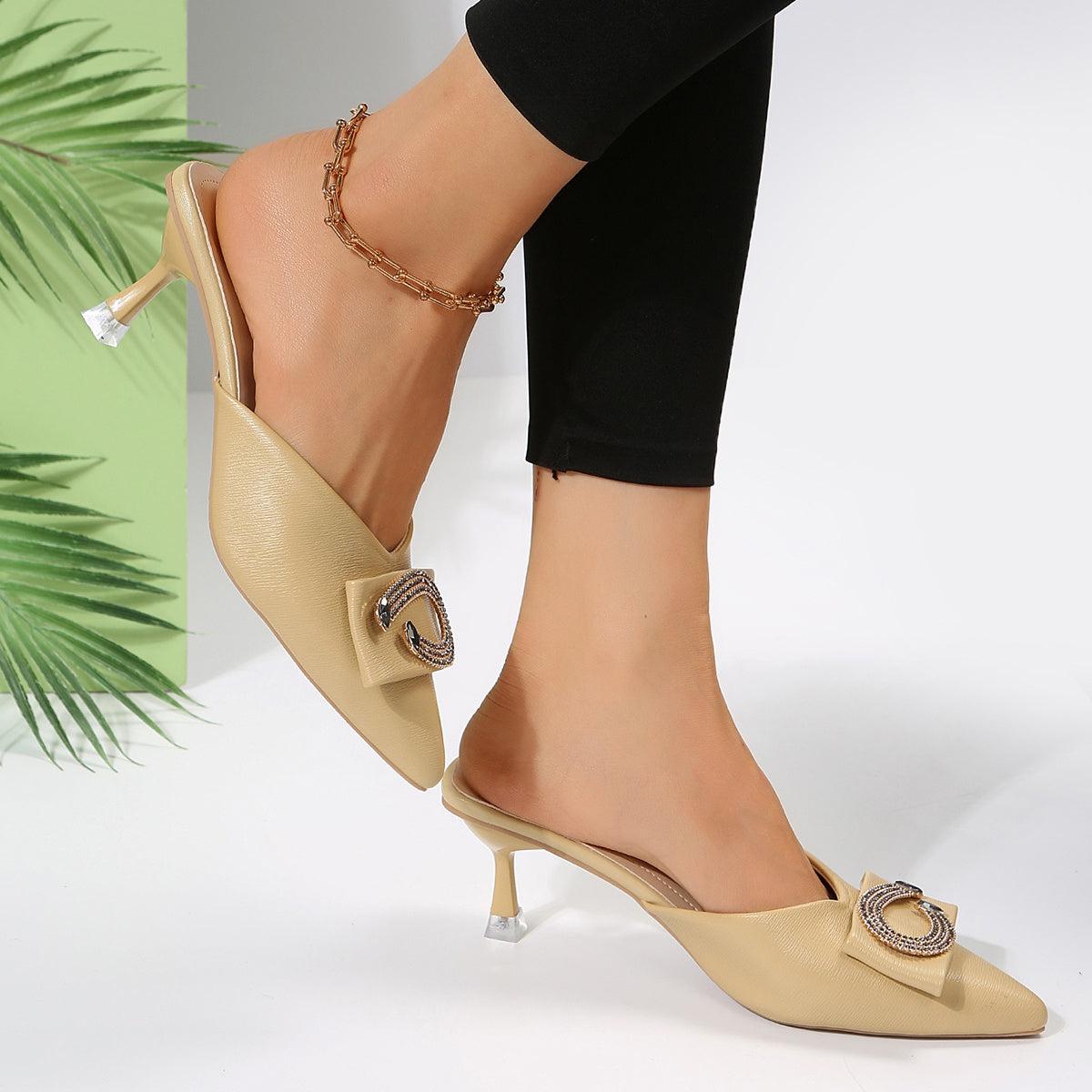 Women's Rhinestone Slingback Kitten Heels