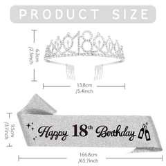 18th Bday Crown & Sash Tiara Head Jewelry Set for Party
