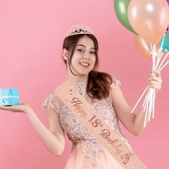 18th Birthday Crown And Sash Set Rhinestone Tiara Glitter Fabric Ribbon
