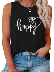  Floral & Letter Print Tank Top