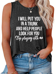  Casual Tank Top Women's Plus Slogan Print Round Neck
