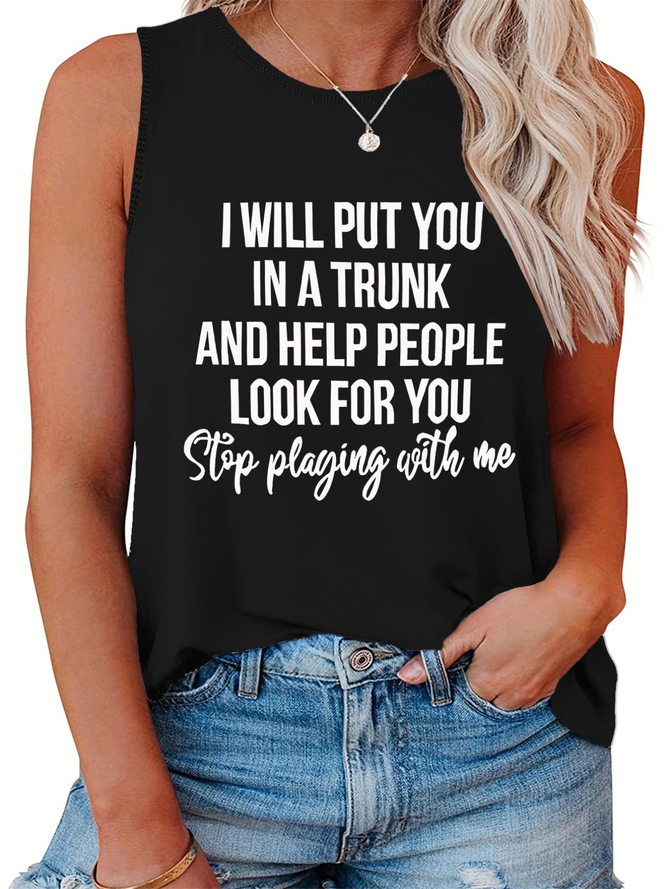  Casual Tank Top Women's Plus Slogan Print Round Neck