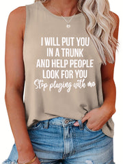  Casual Tank Top Women's Plus Slogan Print Round Neck